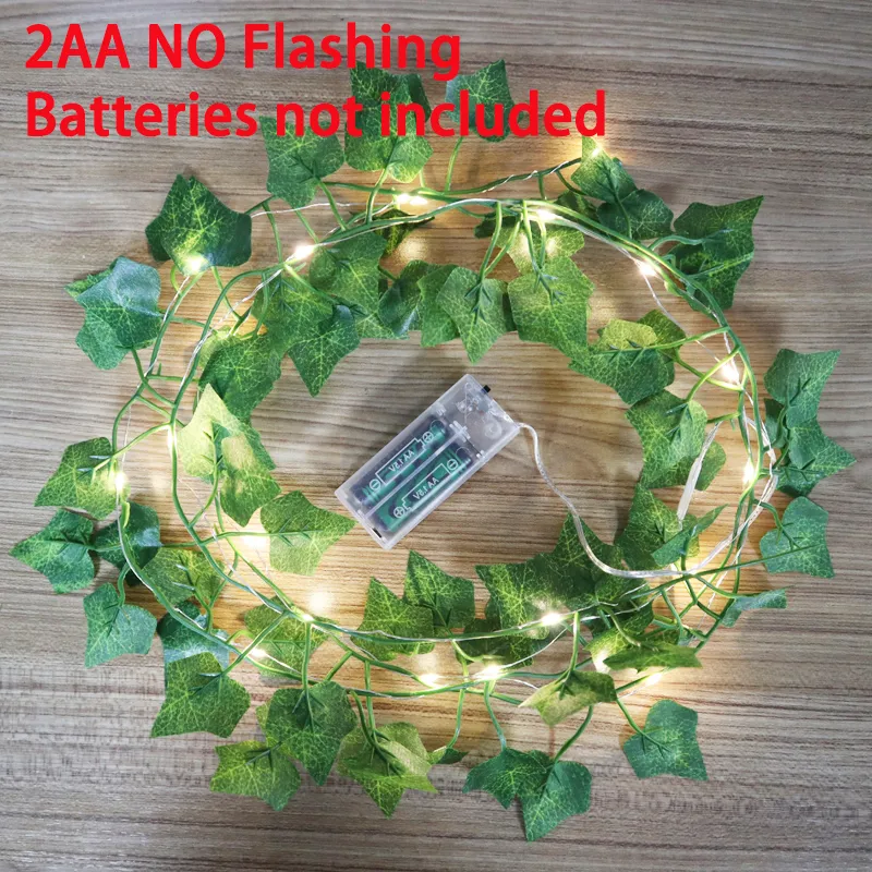 Intermitente 2m LED Ivy Vine String Lights 2AA o 3AA con pilas Led Leaf Garland Navidad para el hogar Boda luces decorativas Y200903