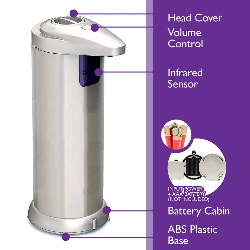 Dispensador automático de jabón líquido Sensor inteligente Sin contacto Infrarrojo ABS Galvanizado Contenedor de líquido para cocina Baño Y200407