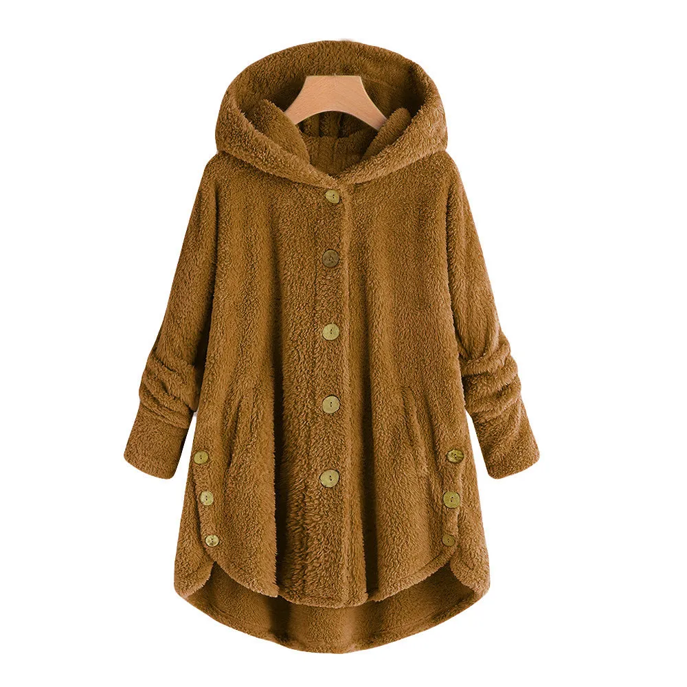 cappotto di lana cashmere donna inverno plus size Cappotto con bottoni Maglione allentato Vestiti con cappuccio Coda soffice Top Cappotto pullover LJ201110