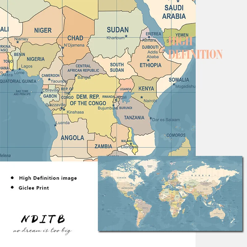 Dünya haritası dekoratif resim tuval vintage poster nordic duvar sanatı baskı büyük boyutlu boyama modern çalışma ofis odası dekorasyonu z5872782