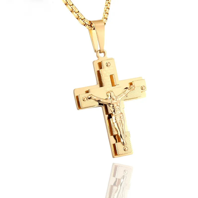 Hip Hop Rock Christian Jesus croce vuota Collana in acciaio inossidabile con pendente in oro uomo Gioielli punk gotico maschile2384