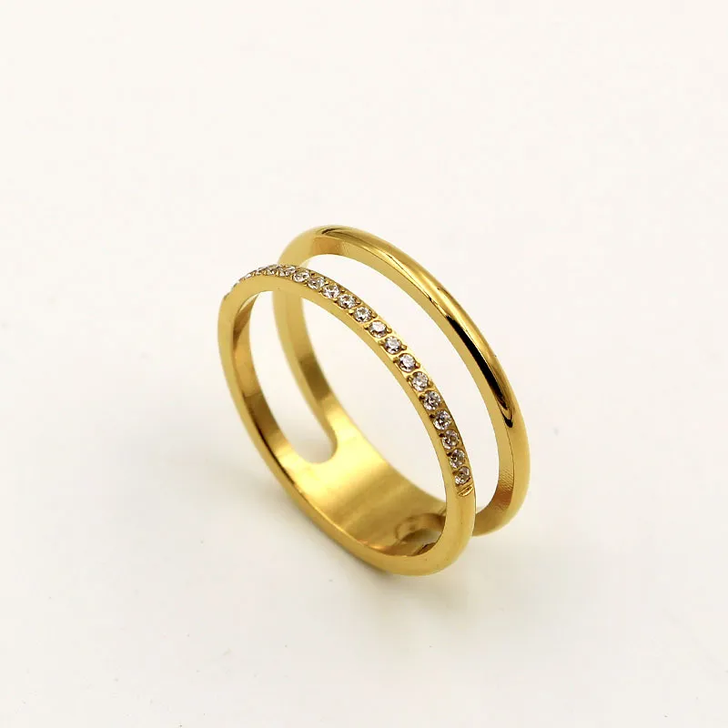 Hollow Double Layer Diamond Par Rings Korean Fashion Titanium Steel Rose Gold Plated pekfingerring9589550