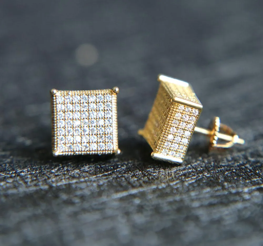 2022 MENS Big Bling Ear Jewelry 3 Färger Skruva Back Micro Pave CZ Earring for Men258H