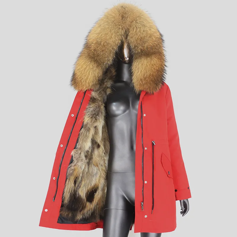 BLUENESSFAIR 2020 Wasserdichte Parka Winterjacke Frauen Natürliche Waschbär Pelz Kapuze Echte Fuchs Pelz Liner Mantel Abnehmbare Streetwear LJ201201