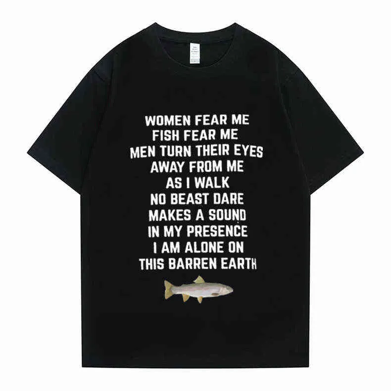 Donne Fear Me Fish Fear Me Uomo Donna Casual T-shirt Top Tshirt Maglietta allentata Crew Oversize aderente Soft Anime Manga Tee Abbigliamento Y220214
