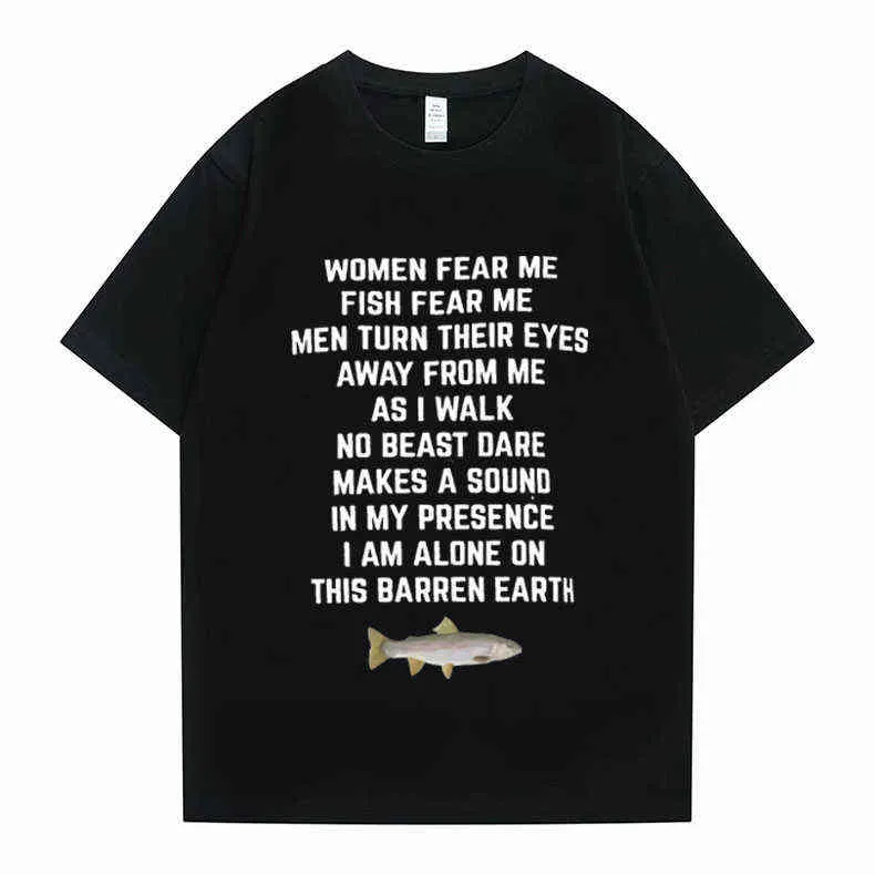 Women Fear Me Fish Fear Me Men Women Casual T-shirt Tops Tshirt Loose T-shirt Crew Oversized Fitted Soft Anime Manga Tee Clothes Y220214