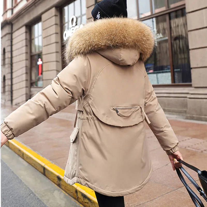 Jaqueta coreana de colarinho de pele grande mulher de inverno engross parkas casacates plus size size roupas casuais casuais femininas fora de casa 201019