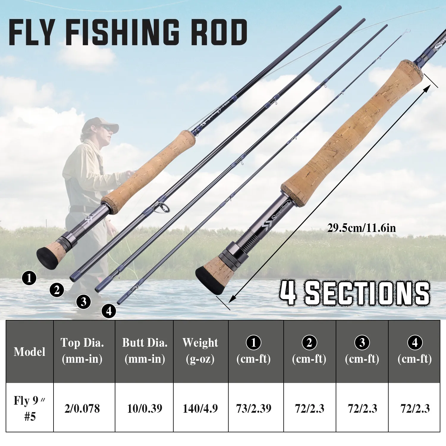 SOUGAYILANG 4 Avsnitt 2 7m Fly Fishing Rod Portable Eva Metal Handle Coliber Body Fly Rod Outdoor Bass Fishing Pole J1210320H5857081