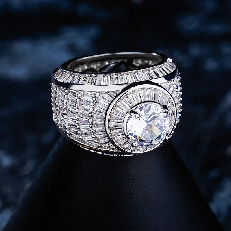Мужские и женские блестящие кольца цвета: золото, серебро, ледяное кольцо с большим бриллиантом CZ для мужчин и женщин, свадебные модные ювелирные изделия213D