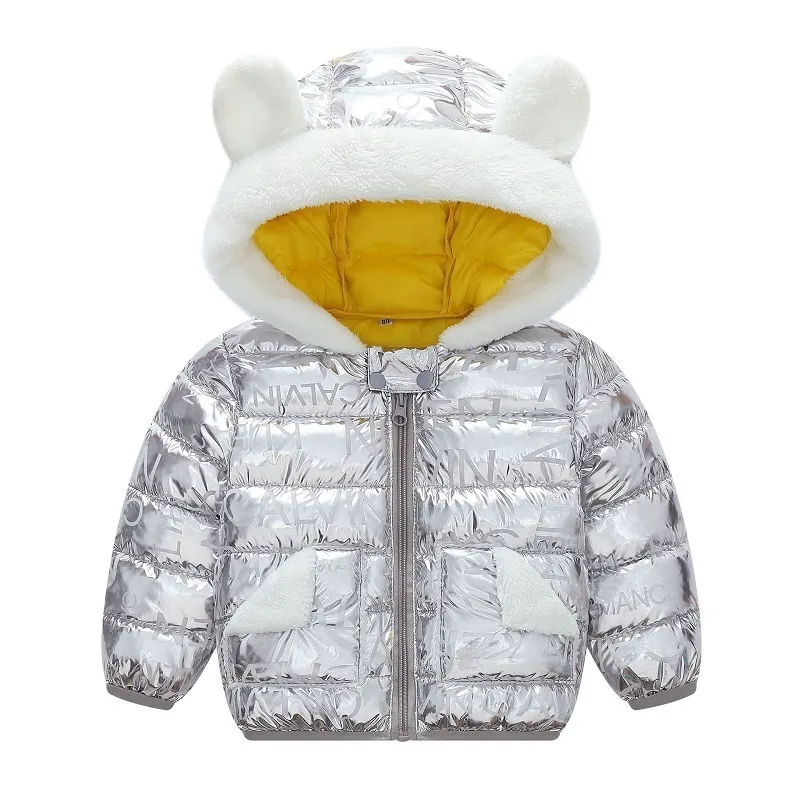 Niños invierno otoño niños abrigo con capucha brillante plata niño ropa infantil niños niños traje niñas chaqueta 1-5yrs chaqueta de bebé LJ200831