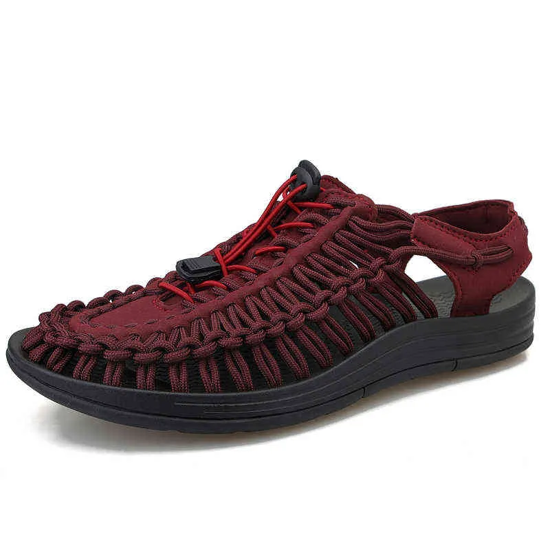 Sandalet Moda El Dokuma Yaz Erkekler Için Tasarımcı Açık Plaj Çift Ayakkabı Düz ​​Roma Gladyatör Artı Boyutu 220302