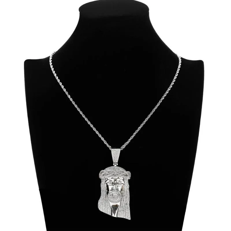 92MM de haut grand jésus pièce pendentifs colliers Hip Hop cubique zircone pavé Bling glacé hommes rappeur bijoux or couleur 1262V