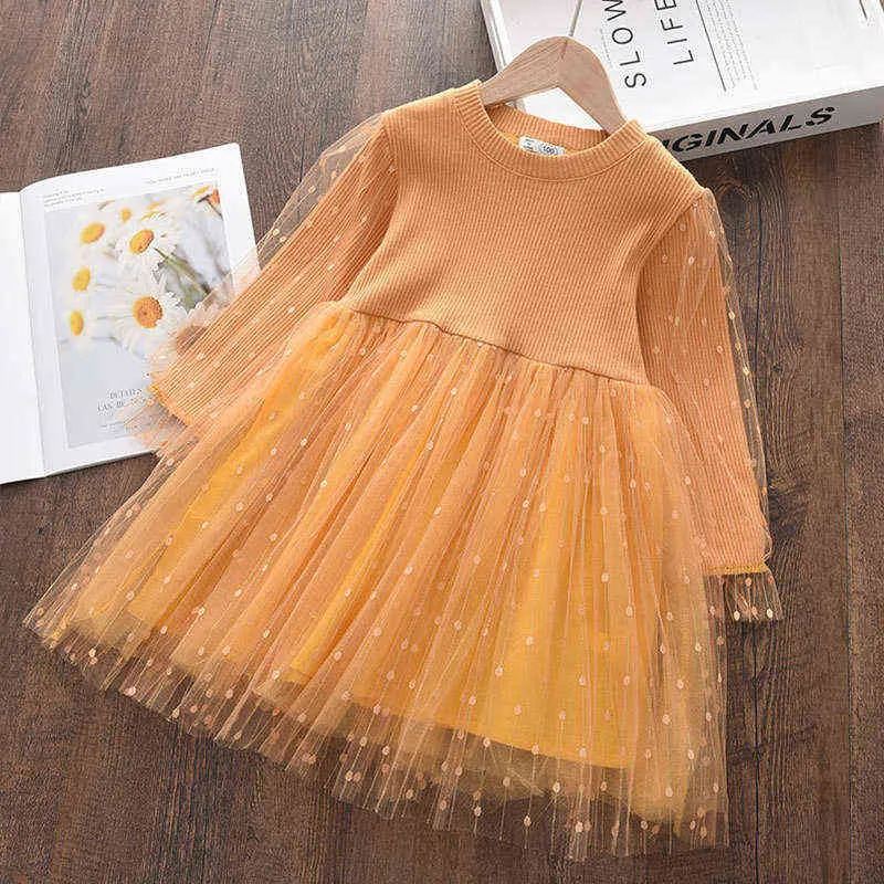 Printemps et automne Vêtements pour enfants Princesse Licorne Imprimer Pull tricoté Robe en maille Fille Star Sequin 211231