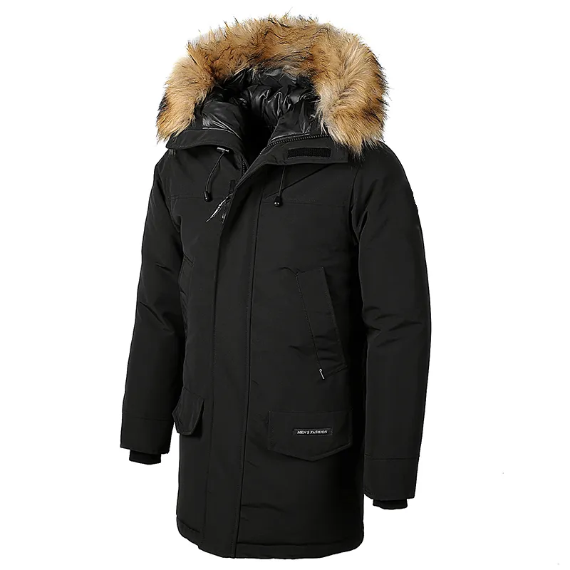 Män vinter casual klassisk lång päls krage tjock parkas jacka kappa män outkläder huva fickor vattentäta jackor parka män 201127