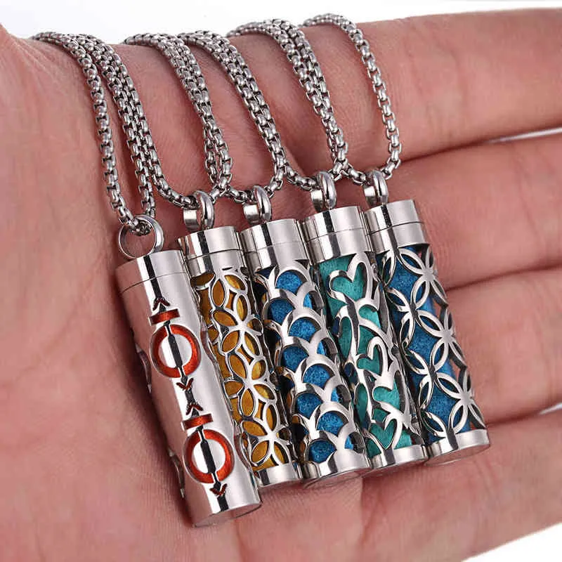 Aromatherapy Necklace Diffuser Pendant 316L Stainless Steel Locket Aroma Perfume Oils Essential Oil Diffuser Pendant Necklace G220310