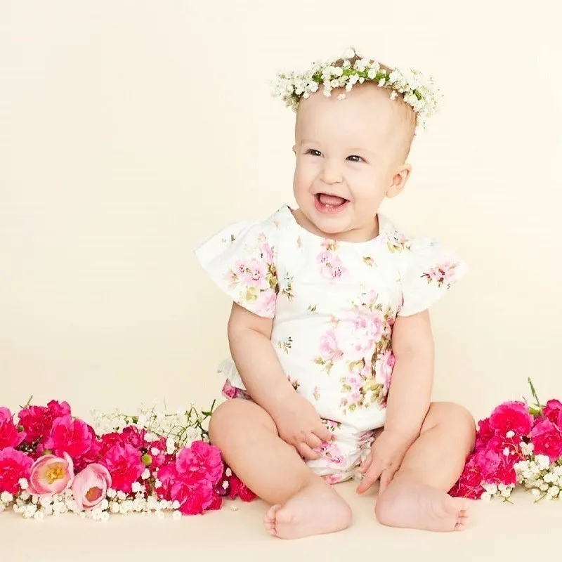 Cotton Baby Girl Ubrania kostiumów kwiatowy nadruk Opaska na głowę Butique Summer dla noworodka Śliczne Vintage Rompers kombinezon 0 3 6 miesięcy 2019803616