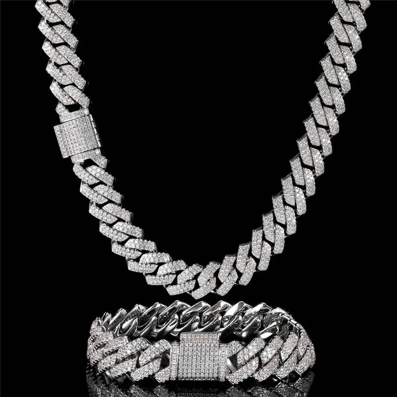 13mm 16-24inch Gold Plated Bling CZ Miami Cuban Chain Necklace Bracelet for Men Women Hip Hop Punk Jewelry Necklace Chains205w