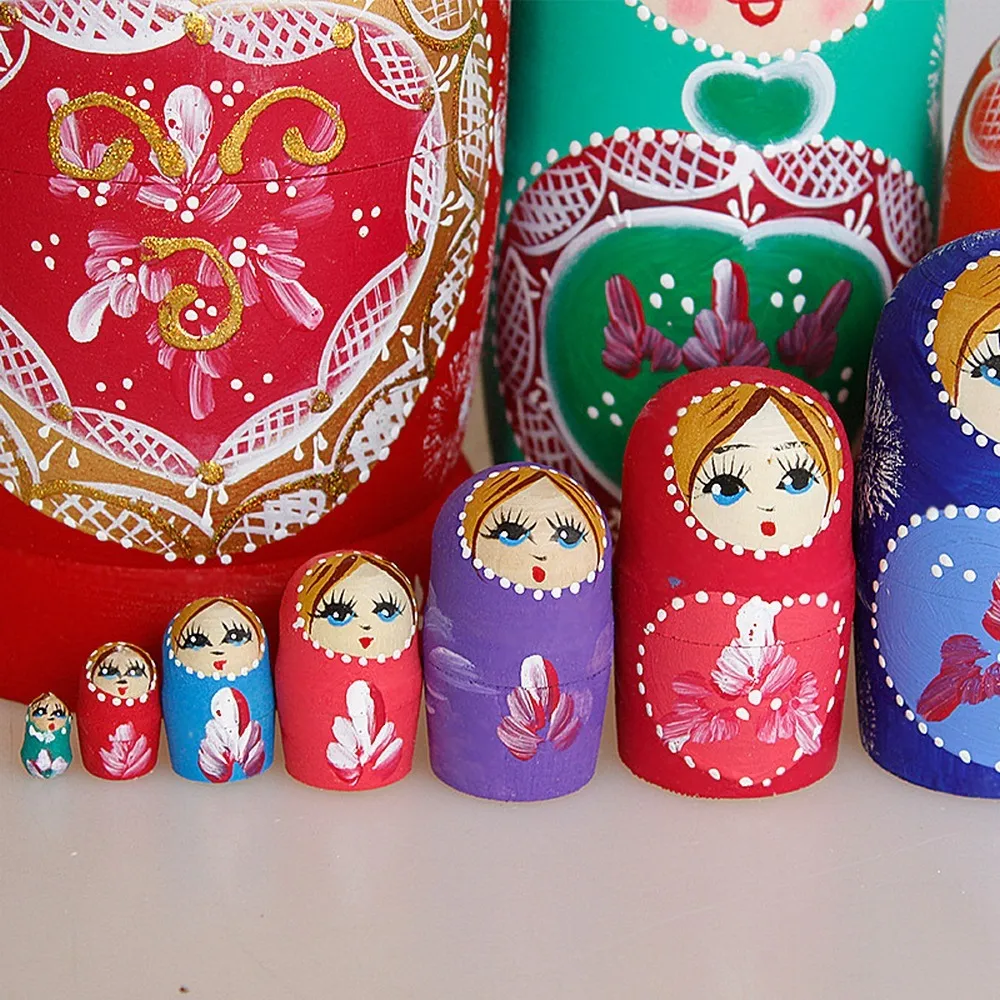 10 Layers Wooden Russian Nesting Dolls Matryoshka Home Decor Ornaments Gift Russian Dolls Baby Christmas Gifts for Kids Birthday Z289d