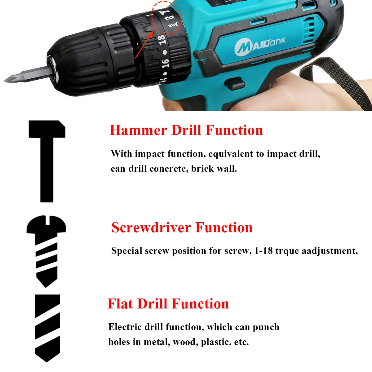 Electric Drill Cordless Drill 32V 2 Speed 3 IN1 Electric Screwdriver Hammer Power Driver with 1 Lithium-Ion Battery Power Tool 201225