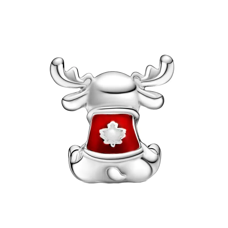 Exclusivos de viagem cor prata Canada Moose Maple Leaf Charms Beads fit Original European European Bracelets Women DIY Jewelry