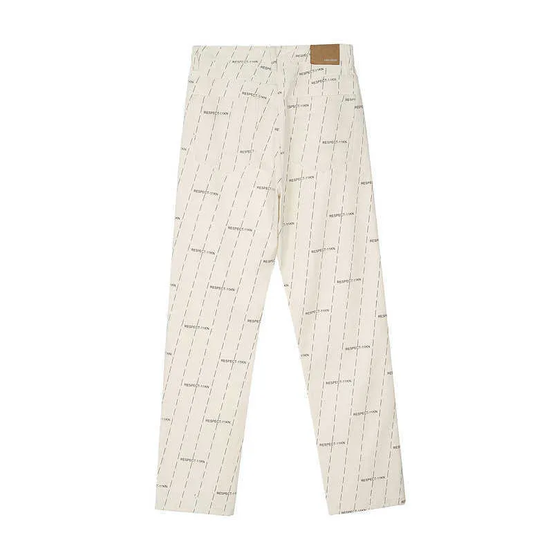 Jeans pour hommes High street hip hop style velours épissage contraste tube droit cordon pantalon décontracté