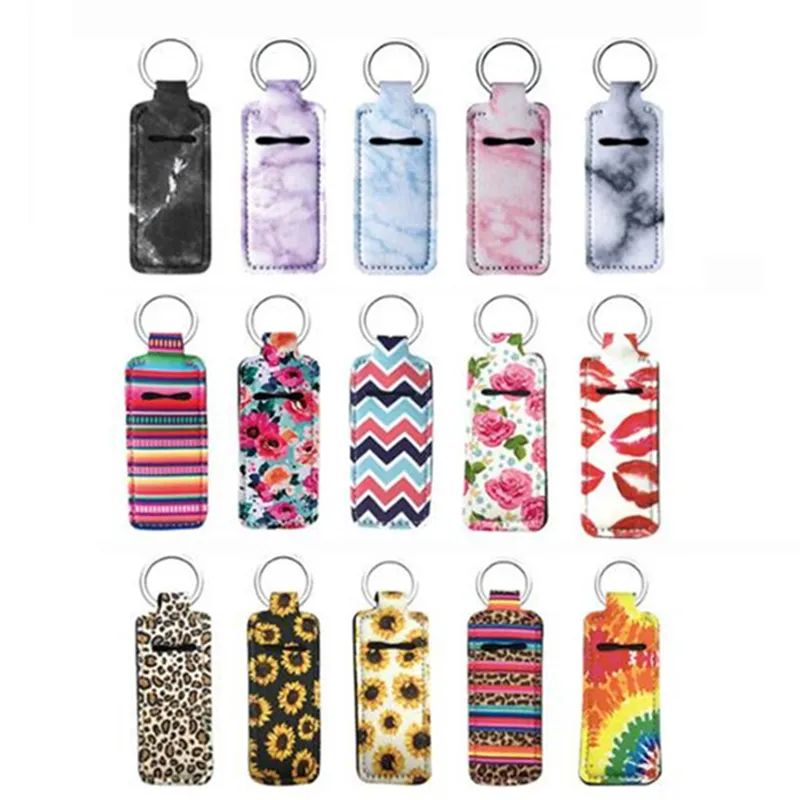 Rectangle Anti-lost Keychain Lipstick Protect Holder Birthday Small Gift Key Ring Bag Pendant Portable Printing Lipsticks Cover BH5977 WLY