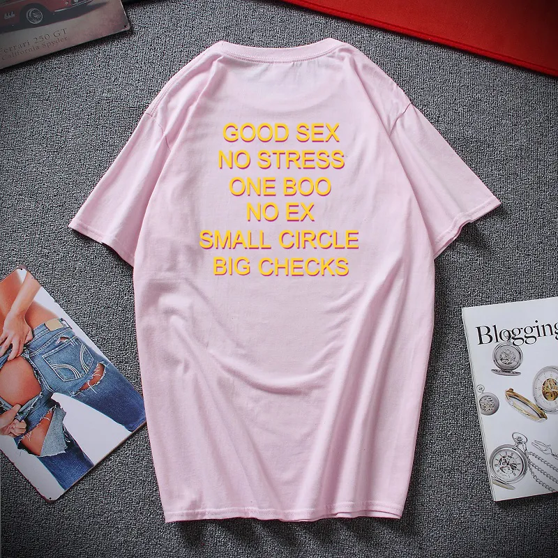 Engraçado Bom Sexo Sem Estresse Um Boo Não Ex Pequeno Círculo Grande Verificações Camiseta Carta Impressão Camiseta Voltar UE Size100% Camisa de Algodão 220224