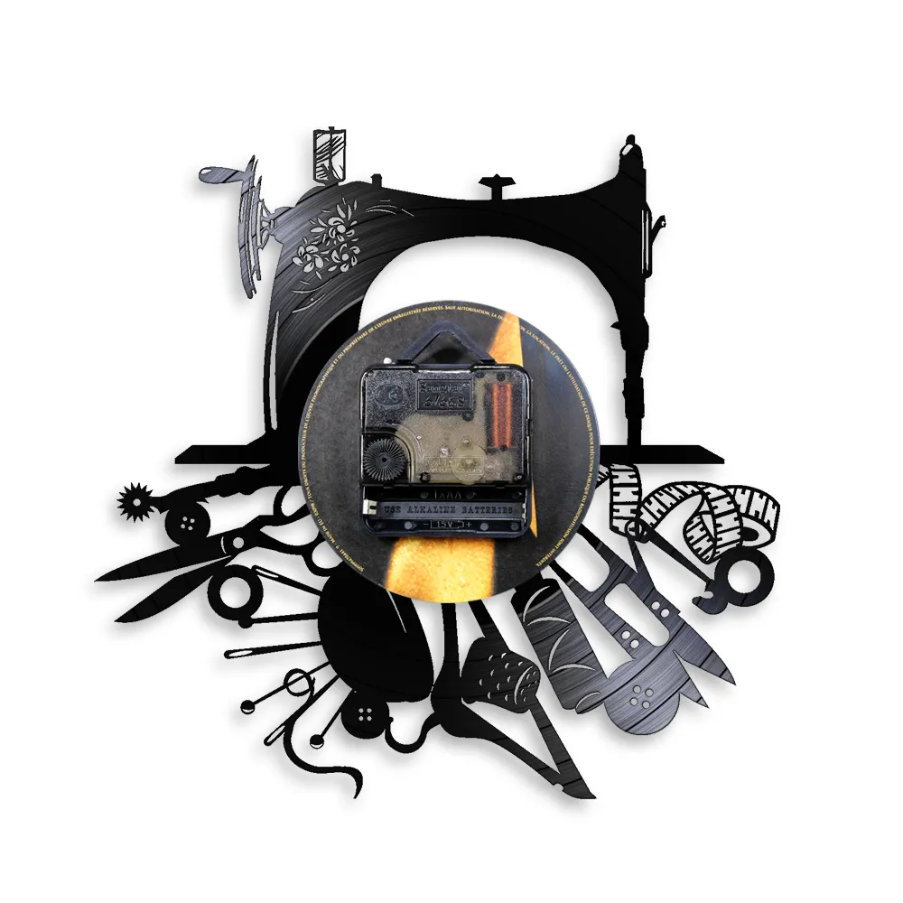 Machine à coudre Art Hobby Craft Room Décor Vinyl Record Clock Belle signe mural pour vêtements Designer LJ201204