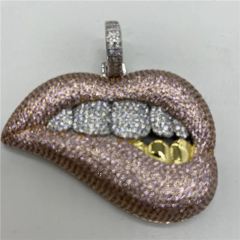 Hip Hop colgante helado boca grande dientes de diamante parrillas colgante collar joyería ostentosa para hombres mujeres 257T