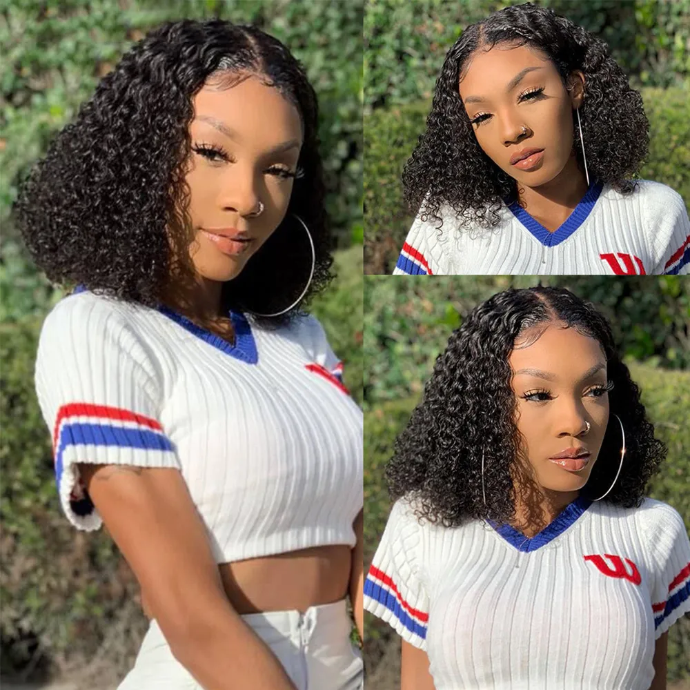 Brazilian Deep Wave Lace Bob Wigs Pre Plucked With Baby Hair Human Hair Wigs Water Curly Short 150% Lace Wig For Black Womenfactory direct