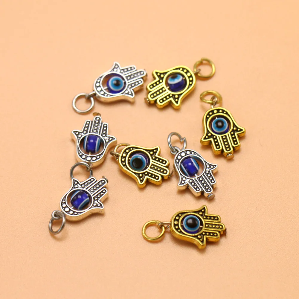 100 pièces turc Hamsa main bleu mauvais œil pendentif à breloques pour la fabrication de bijoux résultats DIY222K