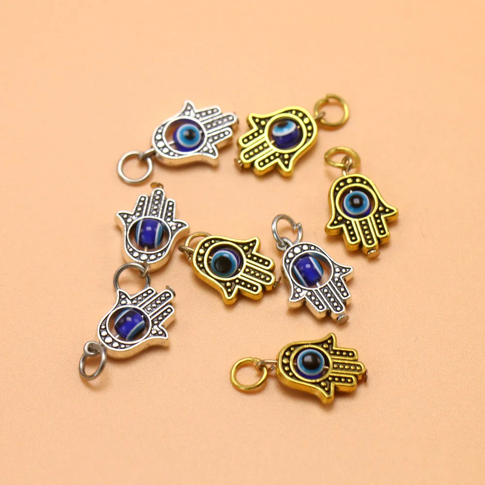 100 stuks Turkse Hamsahand Blue Evil Eye Charms hanger voor sieraden maken bevindingen DIY239K