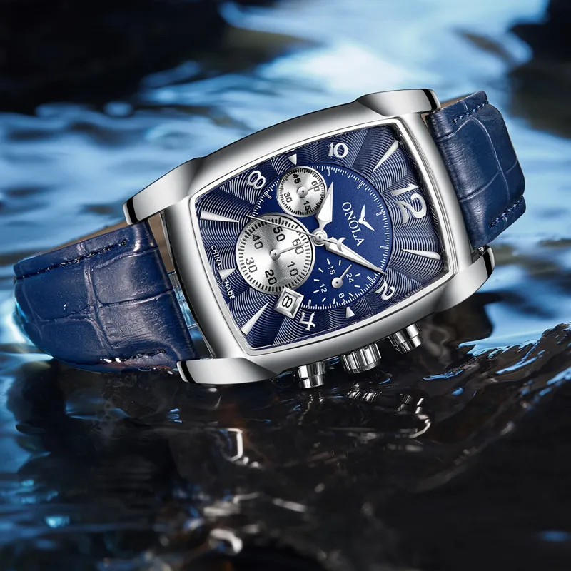 Reloj de cuarzo multifuncional para hombre, elegante, informal, de negocios, de alta calidad, resistente al agua, con correa de cuero, relojes de pulsera para hombre