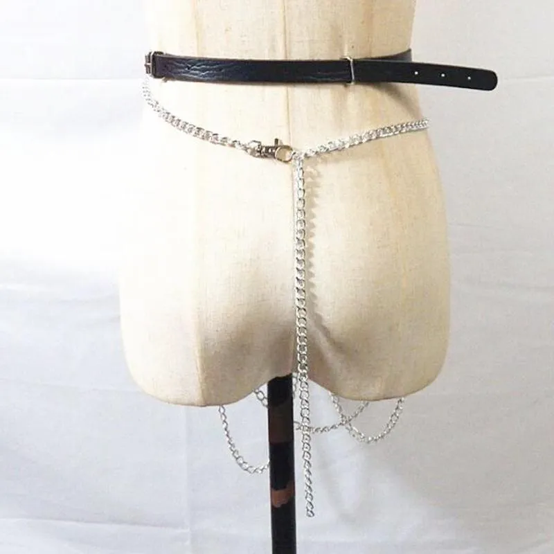 Vintage Women Sexig strumpor läderbälte kroppsbonda lädersele med kedjekorsett midjebältesband hängslen Tillbehör300h