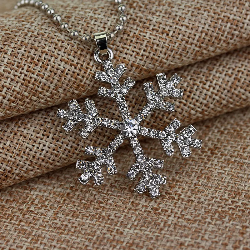 Capodanno regalo di Natale moda strass lucido fiocco di neve collana pendenti catena lunga collana gioielli donne