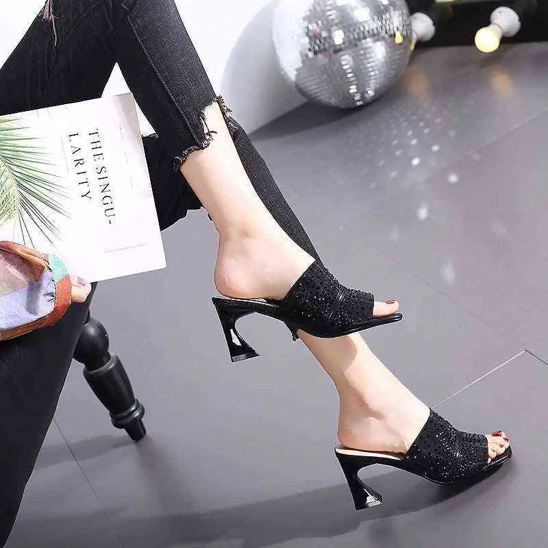 Sandels Haft Rozmiar 42 Chunky Heel Sandal Kobiety Wysokie Obcas Letni Fahion Caual Crytal Heel 220303