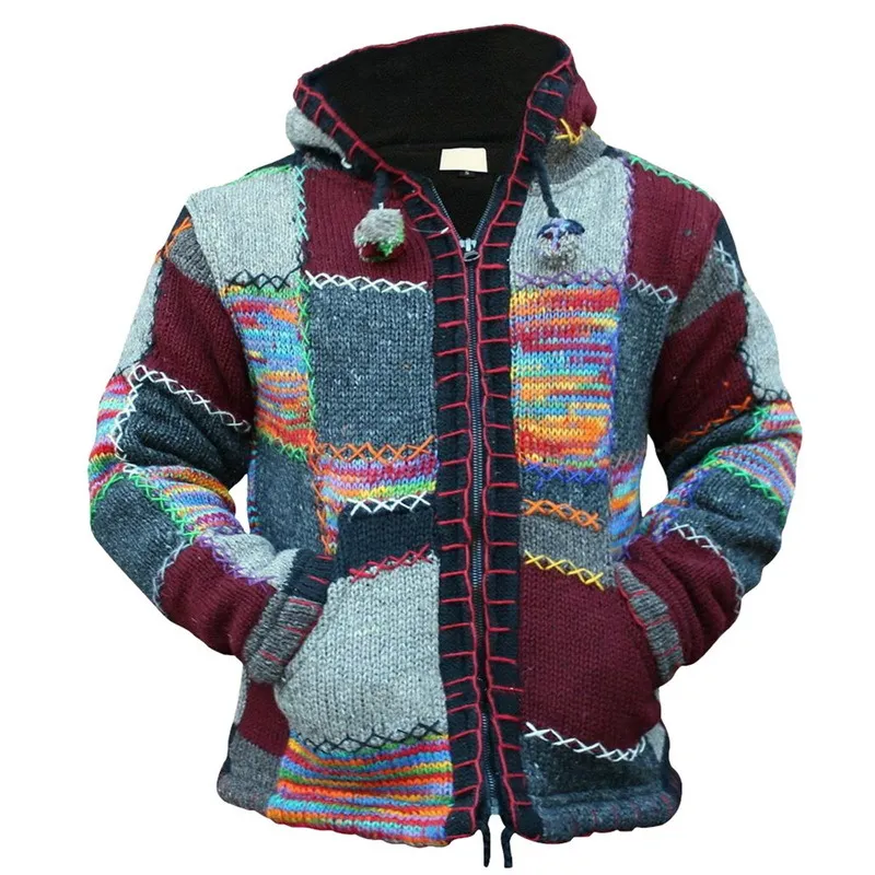 Chandails harajuku hommes manteau de pull tricoté de patchwork de mode hiver