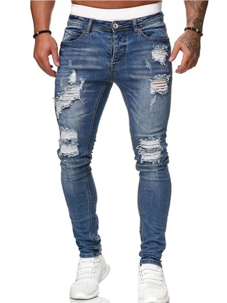 Pantaloni della tuta da uomo Jeans con foro sexy Pantaloni Casual Estate Autunno Pantaloni skinny strappati da uomo Slim Biker Matita Pantaloni di jeans Uomo C1123