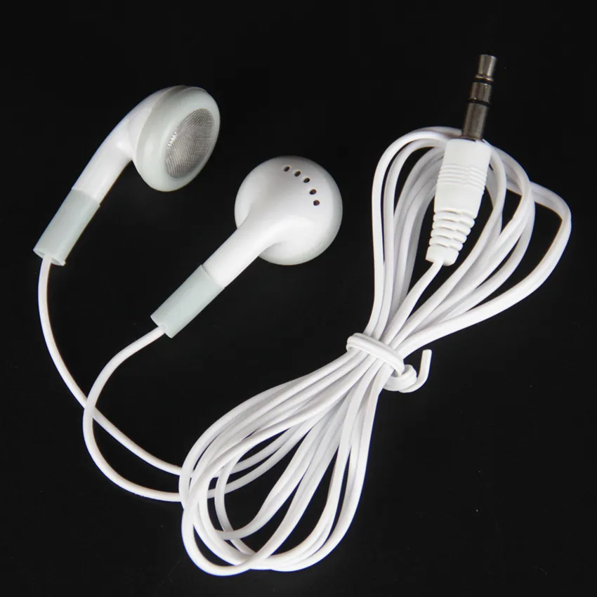 Écouteurs filaires blancs jetables 3.5mm dans l'oreille écouteurs stéréo casque sans micro pour téléphone portable MP3 MP