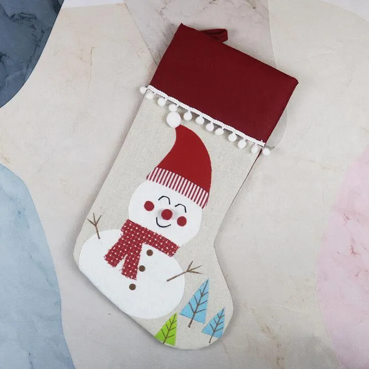 Jullinnan Stocking Santa Xmas Tree Hanging Socks Xmas Kids Gifts förvaringspåsar Julgran hänge presentpåse grossist