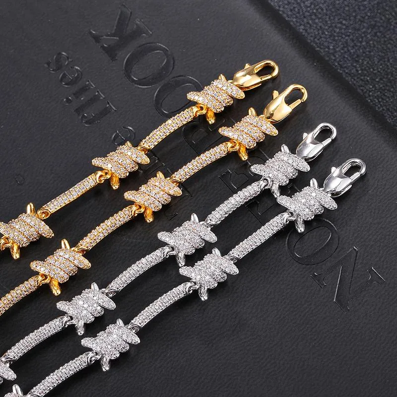 Kedjor DZ 8mm taggtrådhalsband Solid Back Copper Chain med Zircon Stones Punk Style Gold Set Hip Hop Fashion Jewelry269B