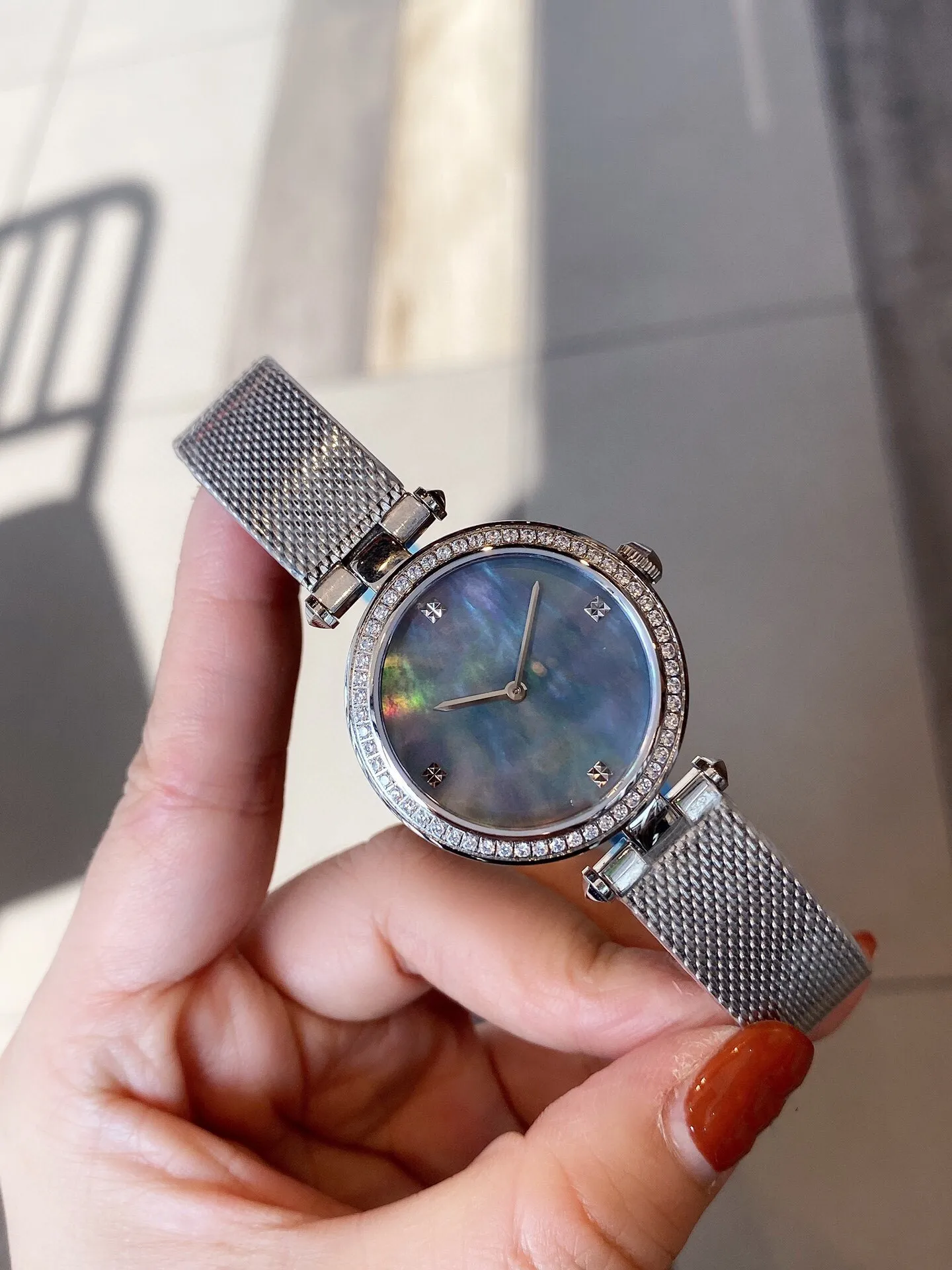 Moda mulheres aço inoxidável fivela magnética relógio de pulso clássico marca mãe de pérola relógio de quartzo para meninas femininas 29mm
