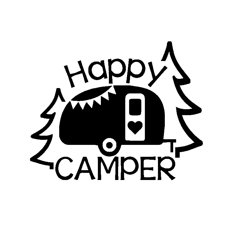 Autocollant de voiture en vinyle, lettrage personnalisé, Art Happy Camper, noir argent, 16 cm, 129 cm, C1113291775063