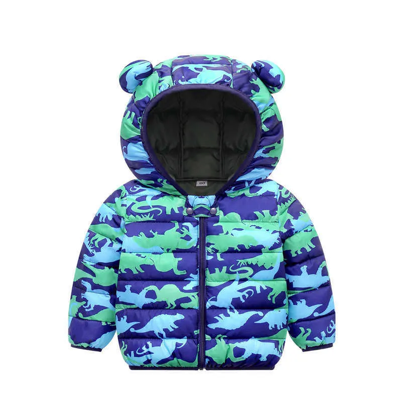 Winter Warm Jacket For Baby Girl And Boy Cotton High Quality Dinosaur Thick Hooded Sweatshirt Girls Outwear Kids Birthday Gift 211222