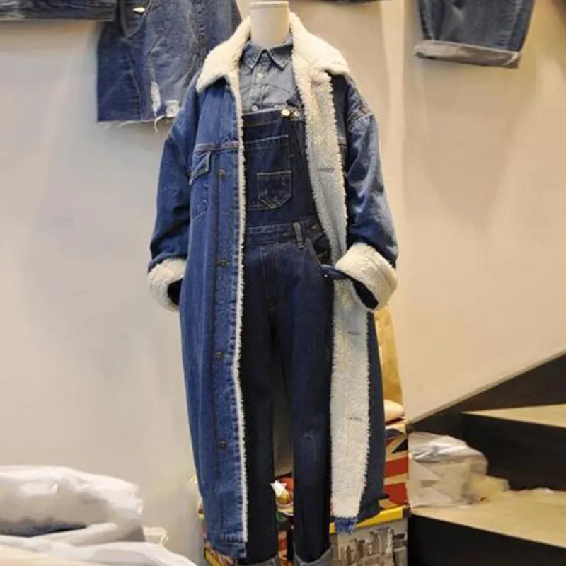 Женская джинсовая одежда Зимнее пальто Утолщенное джинсовая курта