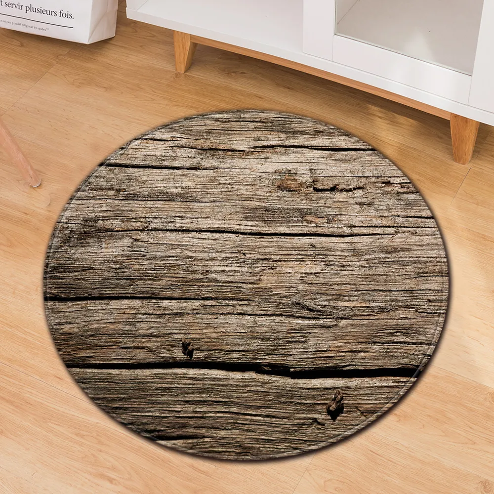 Wood Grain Round Carpet Computer Chair cushion Kids Room Bedroom Rug Living Room 3D pattern Decorative Floor Bedside Mat 201225