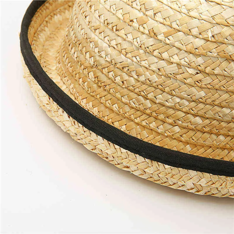 2022 Nuevo Verano Nuevo Orejas de gato Hecho a mano Sombrero de paja natural con arco para mujeres Gorra de playa sólida Niñas Protección UV Sombrero para el sol G220301
