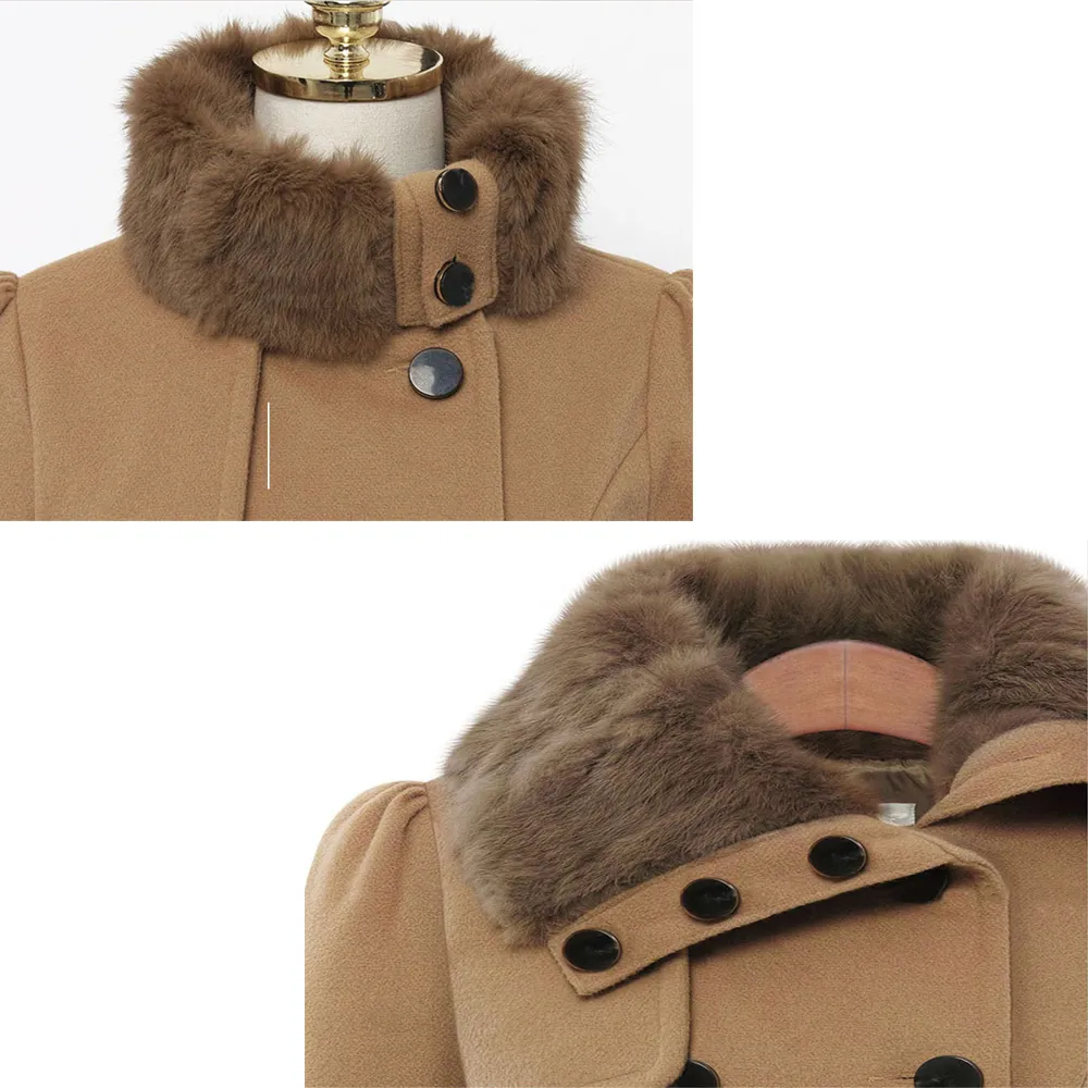 Nouveau manteau de laine pour femmes de grande taille à double boutonnage veste de revers mince automne hiver longue section col de fourrure dames manteau de laine LJ201110