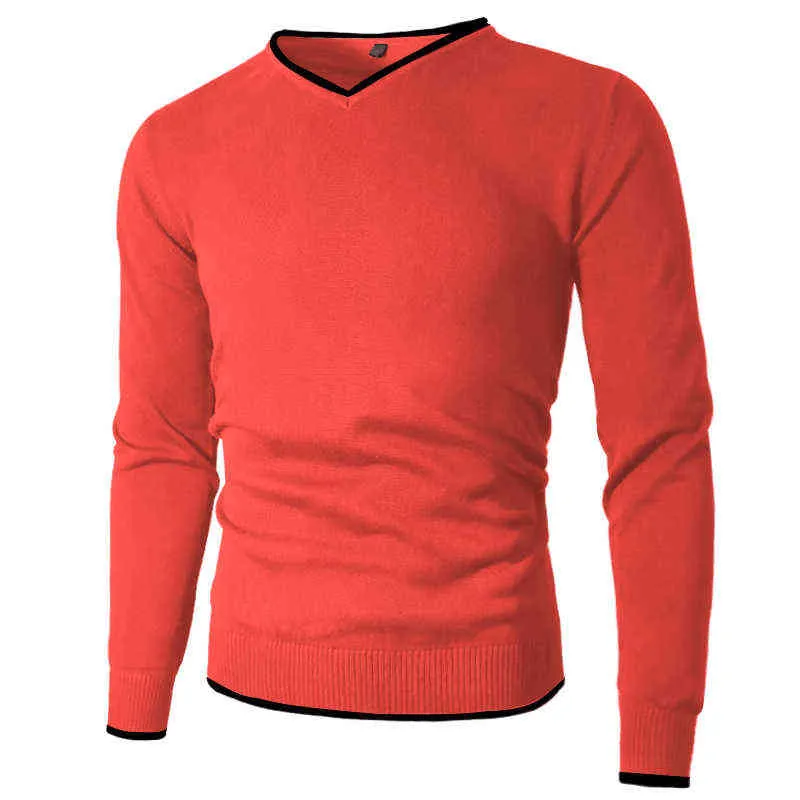 Men's sweater pullover men's knitted pullover V-neck autumn and winter basic sweater men's pullover plain style solid color 211221