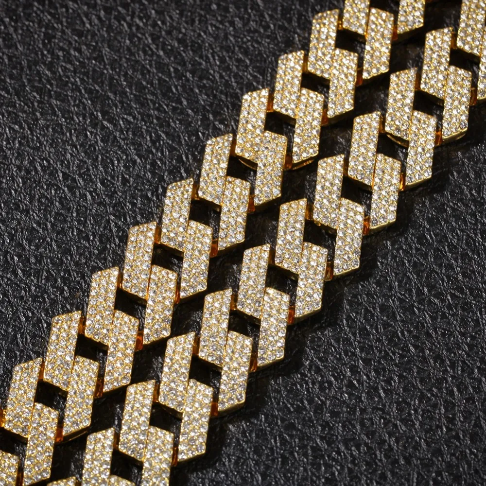Nowy kolor 20 mm kubańskie łańcuchy Link Naszyjnik moda biżuteria Hiphop 3 rzędowe dżernestony mrożone naszyjniki dla mężczyzn Q11212581